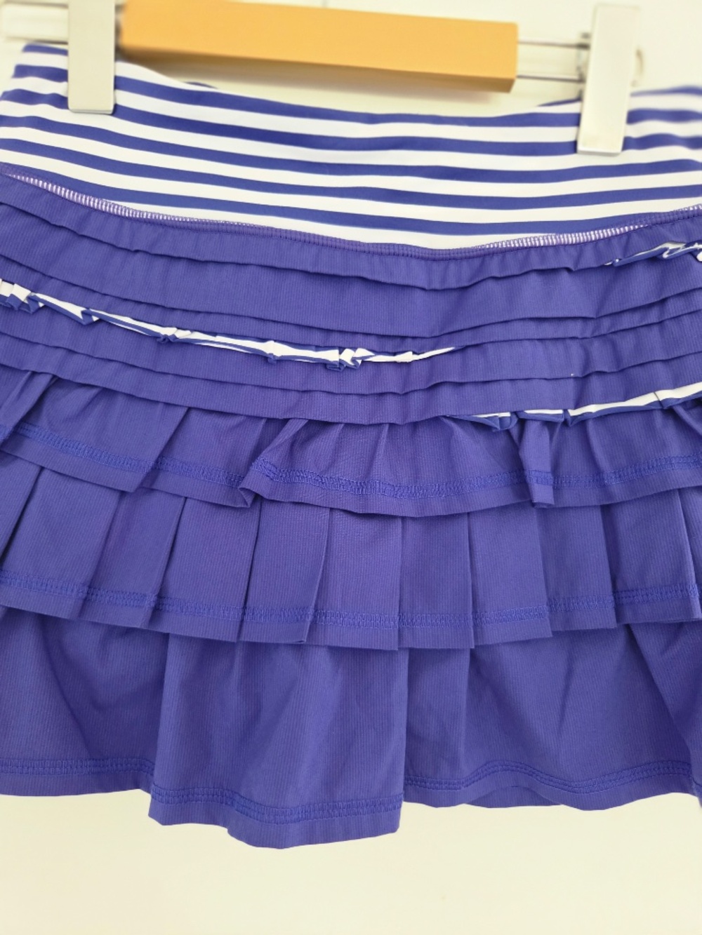 Lululemon skort 4 blue/white tiered ruffle zip pocket strips active wear tennis - Picture 3 of 13